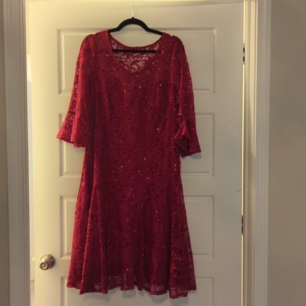 Red lace and sparkle dress.  Chris McLaughlin
